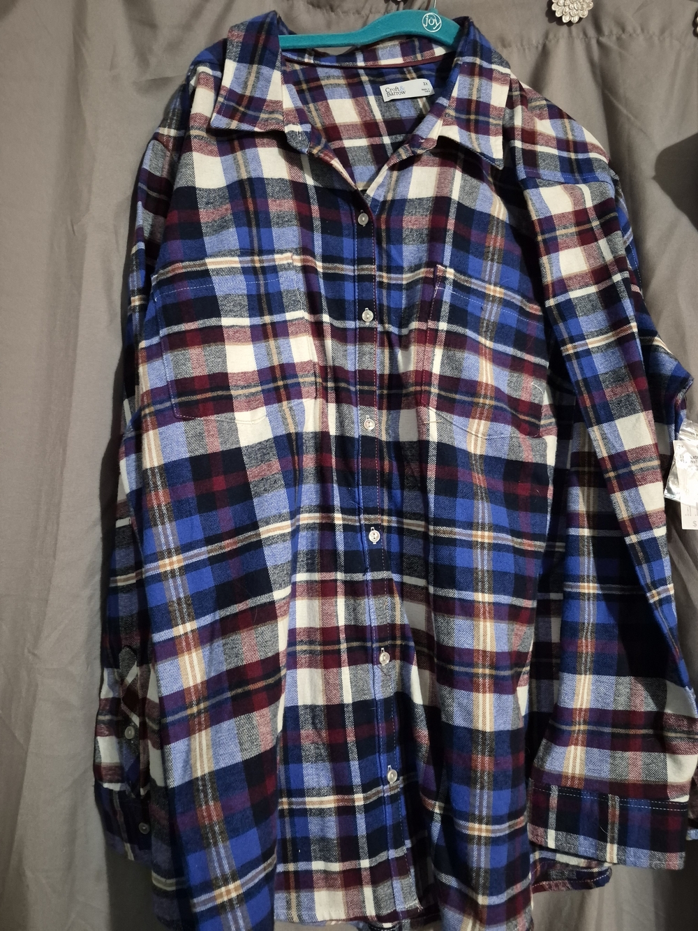 croft & barrow Navy, Burgundy and Cream Plaid Flannel Button Shirt
